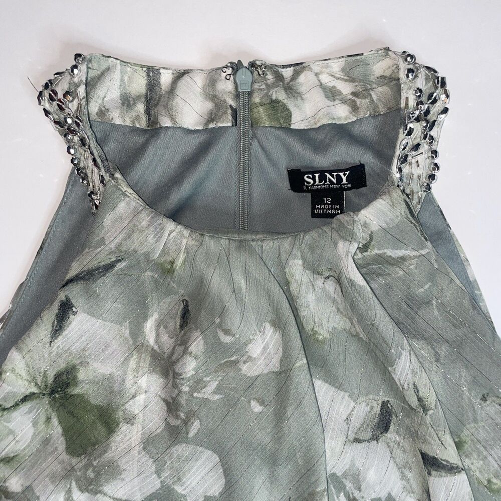 SLNY Women's Formal Green Floral Dress Size 12 Sleeveless